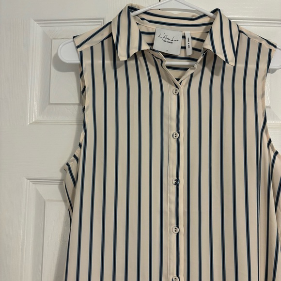 L'Academie Striped Button Down Sleeveless Shirt Dress - Picture 3 of 8